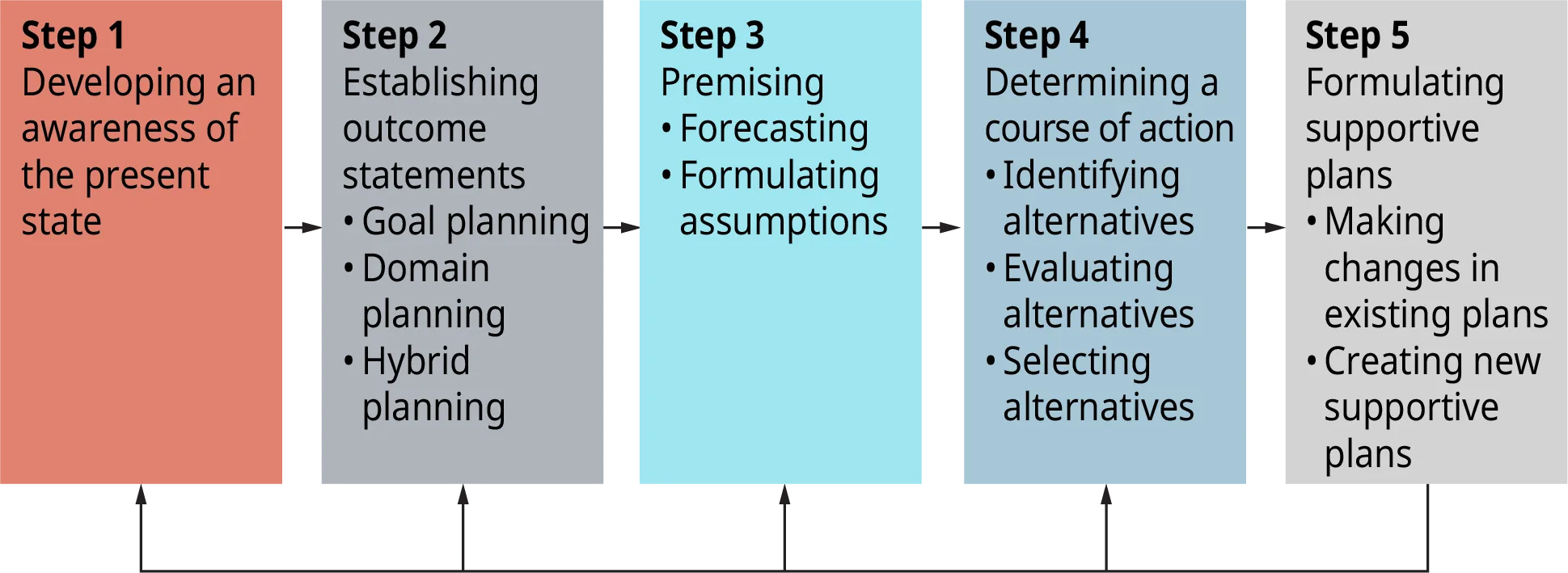 A flowchart shows the five steps in the planning process.