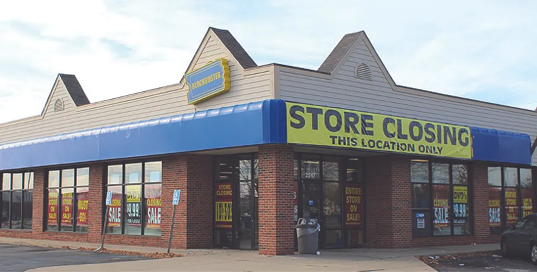 Photo of a Blockbuster store front.