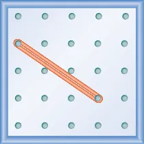 The figure shows a grid of evenly spaced dots. There are 5 rows and 5 columns. There is a rubber band style loop connecting the point in column 1 row 2 and the point in column 4 row 4.
