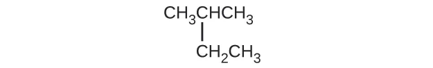 Esta estructura muestra una cadena de hidrocarburos compuesta por C H subíndice 3 C H CH subíndice 3 con un grupo C H subíndice 2 C H subíndice 3 unido debajo del segundo átomo C contando de izquierda a derecha.