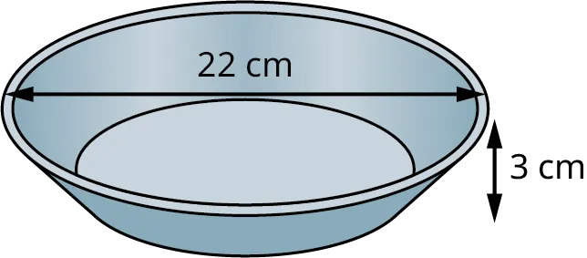 A pie pan with its diameter and height marked 22 centimeters and 3 centimeters.
