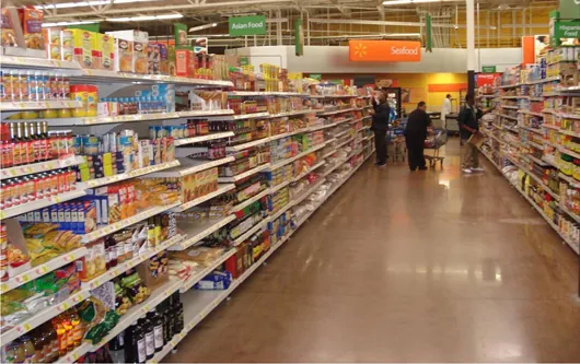 This photo shows people shopping in a grocery store