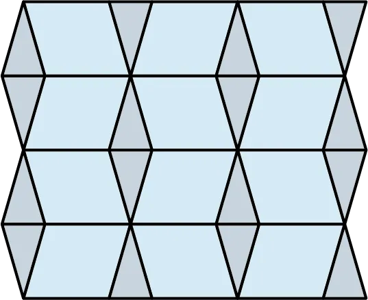 A tessellation pattern. The pattern has four rows. Each row has a triangle, a parallelogram, a triangle, a parallelogram, a triangle, a parallelogram, and a triangle.