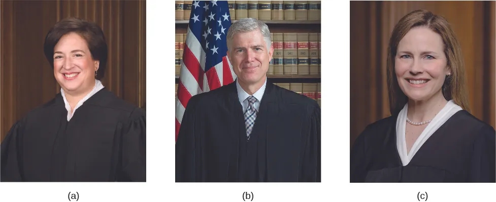 Image A is of Justice Elena Kagan. Image B is of Justice Neil Gorsuch. Image C is of Justice Amy Coney Barrett.