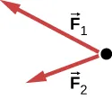 La figura muestra un diagrama de cuerpo libre con F1 apuntando hacia arriba y hacia la izquierda y F2 apuntando hacia abajo y hacia la izquierda.