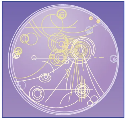 A drawing representing trails of bubbles in a bubble chamber.
