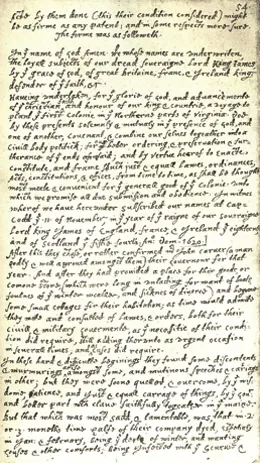 This is a transcription of the Mayflower Compact, written in longhand.