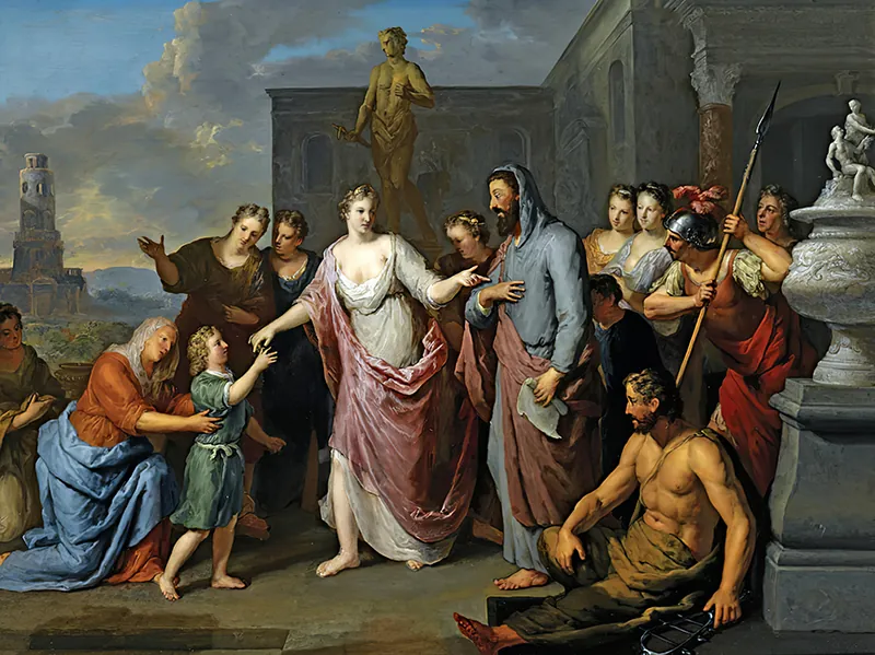 A painting by Gerard Hoet before 1733 shows Olympias presenting the young Alexander the Great, mother of Alexander, the bride of Zeus, and his disciple to Aristotle.