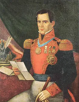 A portrait of General Antonio Lopez de Santa Anna is shown.