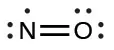Una estructura de Lewis muestra un átomo de nitrógeno, con un par solitario y un electrón solitario unido con doble enlace a un átomo de oxígeno con dos pares solitarios de electrones.