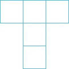 Five squares are shown, in a T-shape. There are three squares across the top and three squares down.