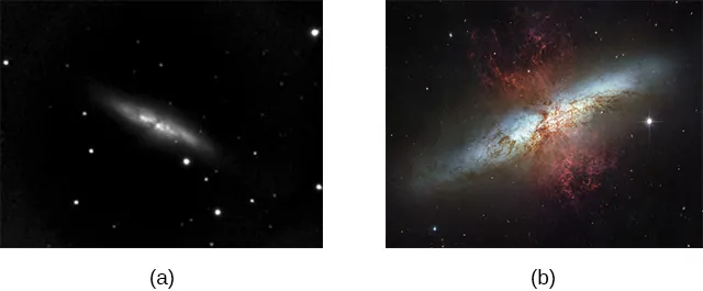 Las figuras a y b muestran imágenes telescópicas de una galaxia.