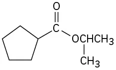 The structure of an ester shows a cyclopentane ring attached to a carbonyl group which in turn is attached to an oxygen atom bound to an isopropyl group.