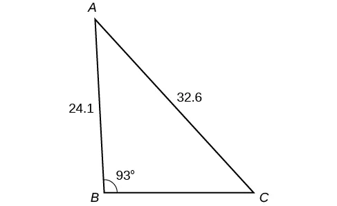 Un triángulo. Un ángulo es de 93 grados con el lado opuesto = 32,6. Otro lado es de 24,1.