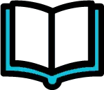 An icon depicting a minimalistic shape of an open book.