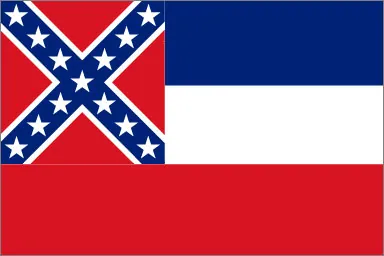 The state flag of Mississippi, 1894–2020, features the flag of the Confederacy in the upper left corner.