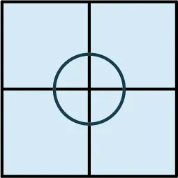 A square is made up of two rows of two smaller squares. A small circle is drawn at the center of the square where the four smaller squares meet.