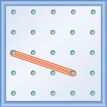 The figure shows a grid of evenly spaced dots. There are 5 rows and 5 columns. There is a rubber band style loop connecting the point in column 1 row 3 and the point in column 4 row 4.