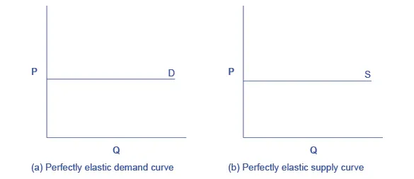 Two graphs, side by side, show that perfectly elastic demand and perfectly elastic supply are both straight, horizontal lines.