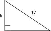 A right triangle is shown. The right angle is marked with a box. The side across from the right angle is labeled as 17. One of the sides touching the right angle is labeled as 8.