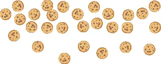 An image of 28 cookies placed at random.