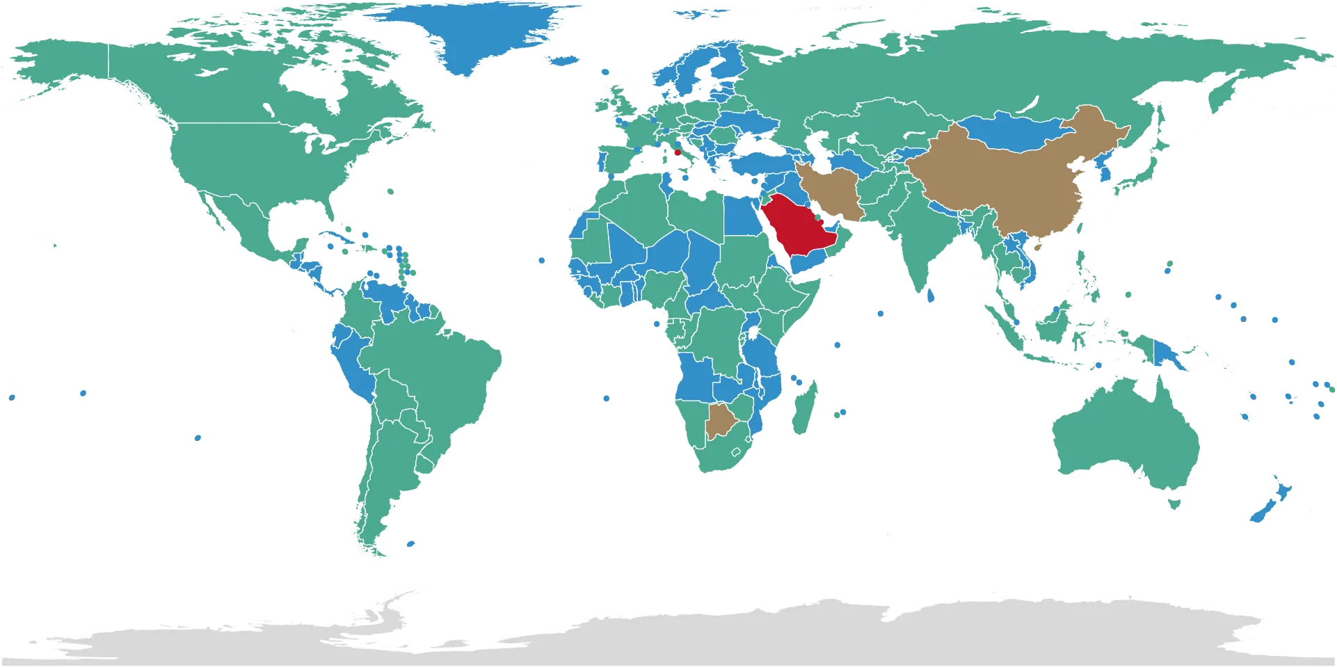 A world map codes countries according to whether they have bicameral or unicameral legislatures, some variant, or no legislature at all.