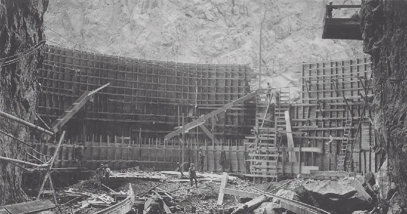 An image of workers constructing the Hoover Dam.