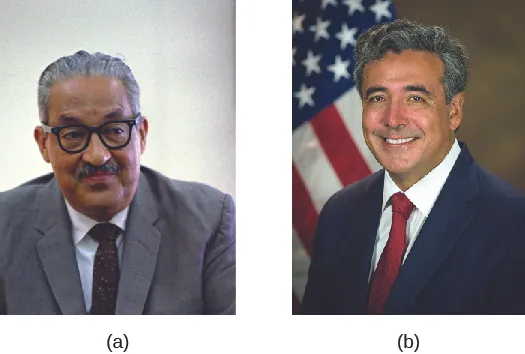 Image A is of Justice Thurgood Marshall. Image B is of Noel Francisco.