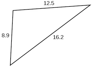 A triangle with sides 8.9, 12.5, and 16.2. Angles unknown.