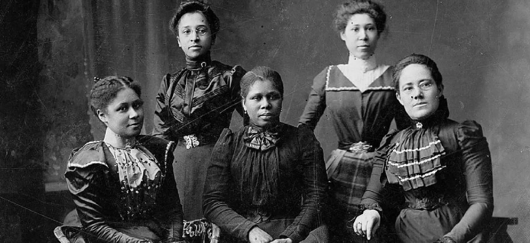 Five Black officers of the Women’s League in Newport, Rhode Island, 1899, sit for a portrait.