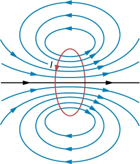 Figure shows the magnetic field lines of a circular current loop. One field line follows the axis of the loop. Very close to the wire, the field lines are almost circular, like the lines of a long straight wire.