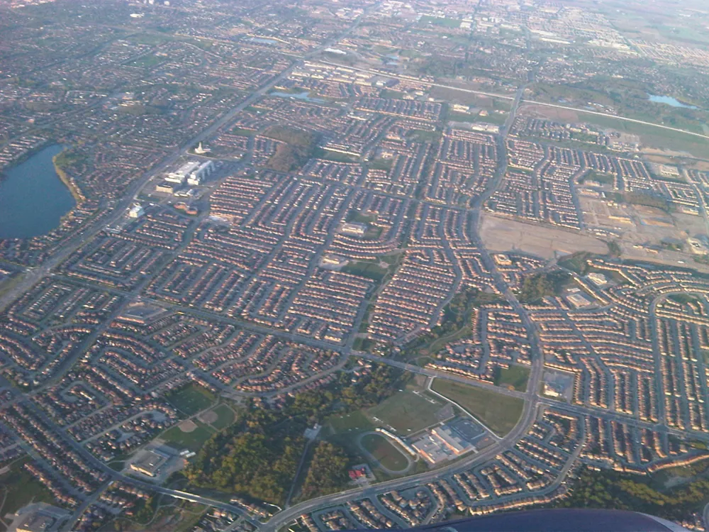 An aerial view of Toronto’s suburbs is shown here.