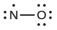 A Lewis structure shows a nitrogen atom, with one lone pair and one lone electron single bonded to an oxygen atom with three lone pairs of electrons.
