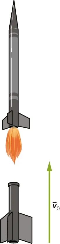 La figura muestra un cohete liberando un propulsor.