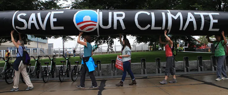 This photo shows a protest against the Keystone XL Pipeline for tar sands at the White House in 2011.
