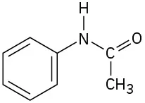 A benzene ring linked to an N H group linked to a C O C H 3 group is represented.