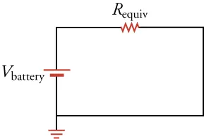 A circuit diagram showing only one resistor that is equivalent to the three resistors shown in each of the three diagrams shown above.