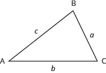The vertices of the triangle on the left are labeled A, B, and C. The sides are labeled a, b, and c.