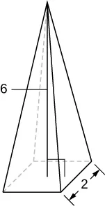 Esta figura es una pirámide con un ancho de base de 2 unidades y una altura de 6 unidades.
