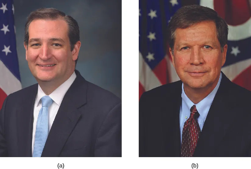 Image A is of Ted Cruz. Image B is of John Kasich.