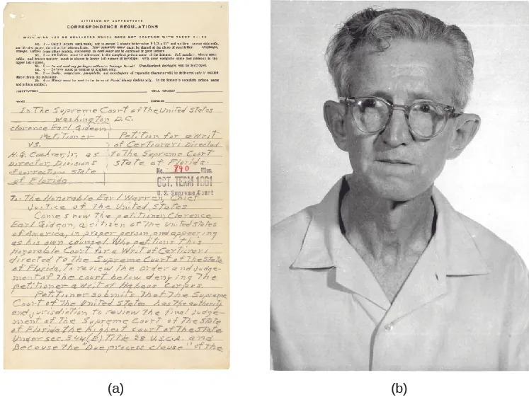 Photo A is of a handwritten petition. Photo B is of Clarence Gideon.
