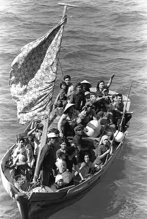 A boat containing Vietnamese refugees.