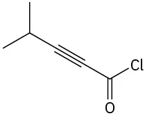 Two C H 3 groups linked to a triple bond linked to a carbonyl linked to a chlorine group.