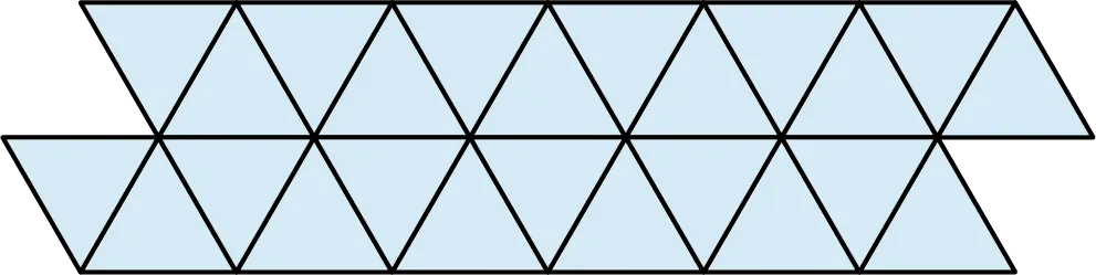 A tessellation pattern is made up of two rows of equilateral triangles. Each row has 6 triangles and 6 inverted triangles.