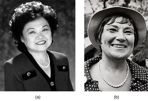 Photograph (a) shows Patsy Mink. Photograph (b) shows Bella Abzug.