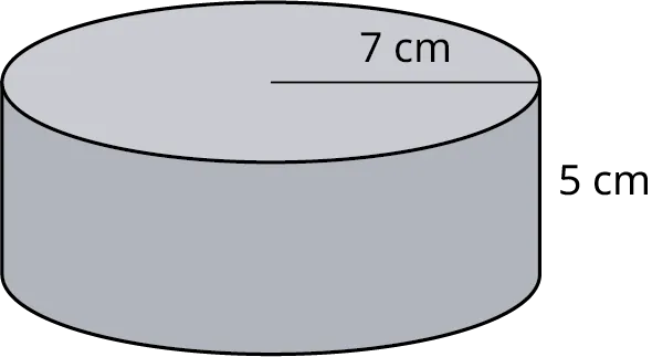 A cylinder with its radius and height marked 7 centimeters and 5 centimeters.