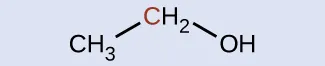 Se muestra una estructura molecular. Un grupo C H subíndice 3 está enlazado hacia arriba y a la derecha a un grupo C H subíndice 2. Enlazado al grupo C H subíndice 2 abajo y a la derecha hay un grupo O H.