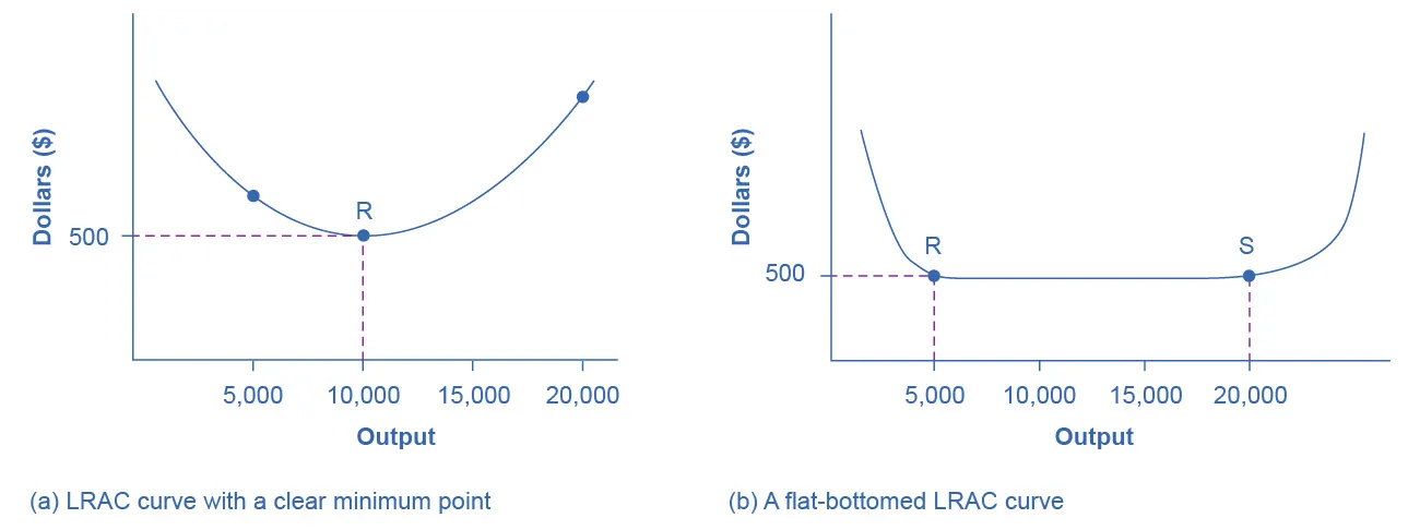 The two graphs show how the LRAC is affected by competition between firms.