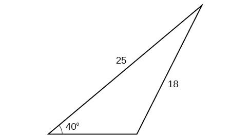 Un triángulo. Un ángulo es de 40 grados con el lado opuesto = 18. Uno de los otros lados es de 25.
