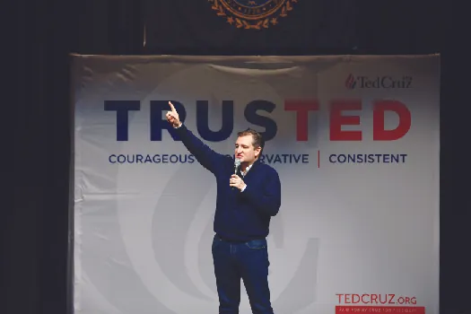 A photo of Ted Cruz giving a speech at a campaign event.